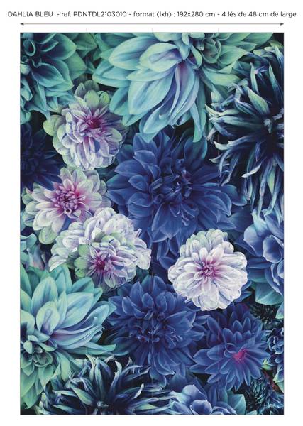 Panorama-Tapete Blaue Dahlie Blau - Papier - 192 x 280 x 192 cm