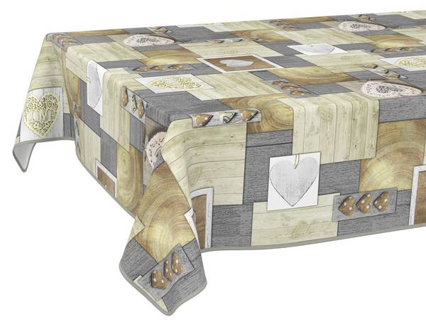 Wachstuchtischdecke Holz Herz mit SAUM Tiefe: 200 cm