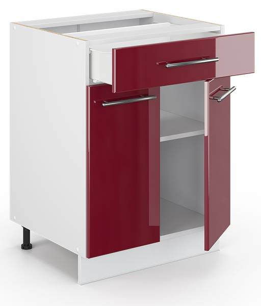 Meuble Bas De Cuisine Vicco Fame-Line - 80 Cm, 3 Tiroirs Bordeaux Brillant Blanc Sans Plan De