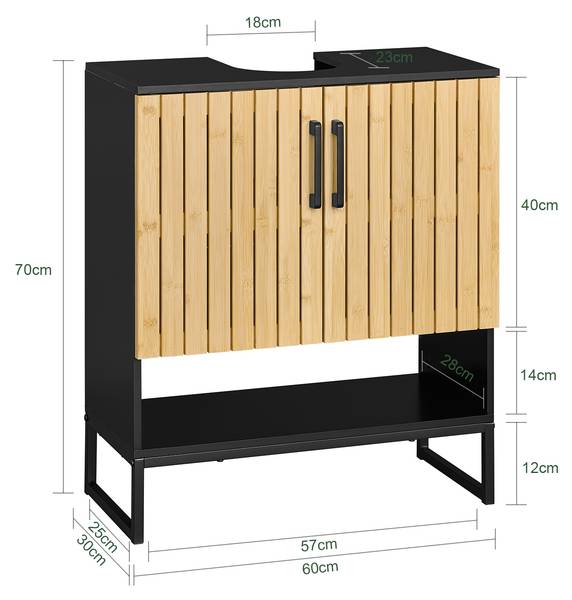 Badkameronderkast BZR202-SCH zwart - bruin - plaatmateriaal op houtbasis - 30 x 70 x 60 cm