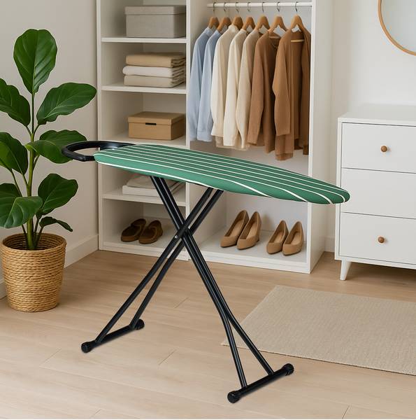 Strijkplank 121 x 39 cm verstelbaar zwart - groen - wit - staal - 145 x 88 x 40 cm