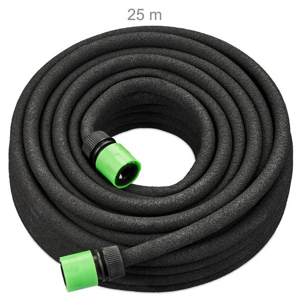 Tuyau d'arrosage de 25 m Noir - Vert - Laiton - 2500 x 3 x 3 cm