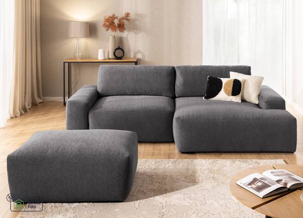 Ecksofa Lennon mit Hocker Graphit - Ecke davorstehend rechts