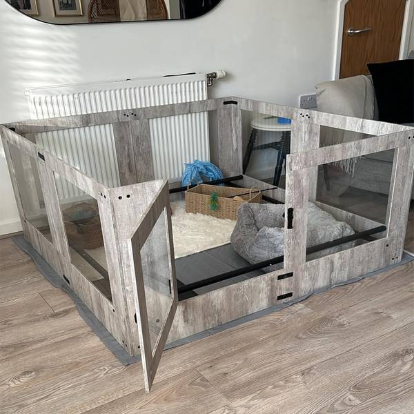 Wurfkiste Welpenauslauf Hundelaufstall Grau - Holzwerkstoff - Glas - 118 x 60 x 120 cm