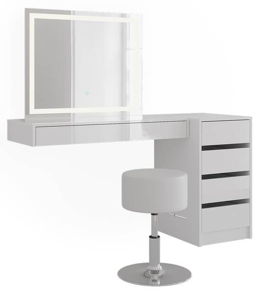 Kaptafel set met kruk Sherry 59564 wit - plaatmateriaal op houtbasis - 100 x 12 x 41 cm
