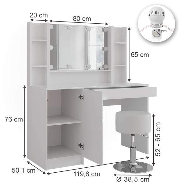 Schminktisch Sherry 57615 2er set Weiß - Holzwerkstoff - 120 x 76 x 51 cm