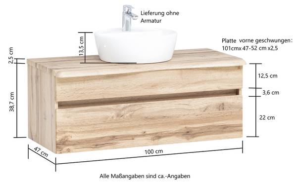 Waschtisch VIDAGO-03-3 Braun - Holzwerkstoff - 101 x 55 x 52 cm