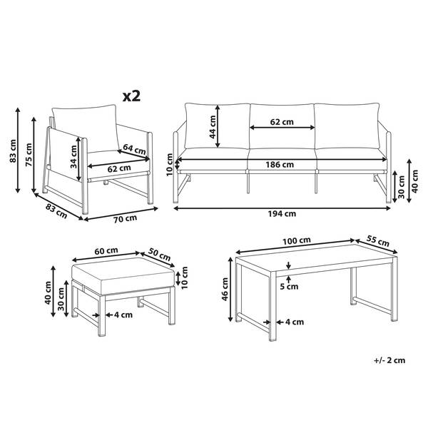 Zitgroep NOLA 5-delig beige - bruin - metaal - Breedte: 83 cm