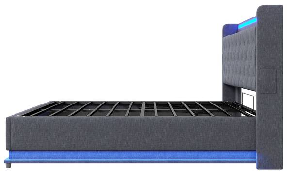 LED Polsterbett Oneiros Ⅰ Grau - Breite: 146 cm