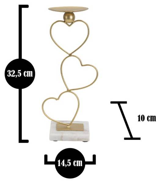 Bougeoir Hearts Doré - Métal - 15 x 33 x 10 cm