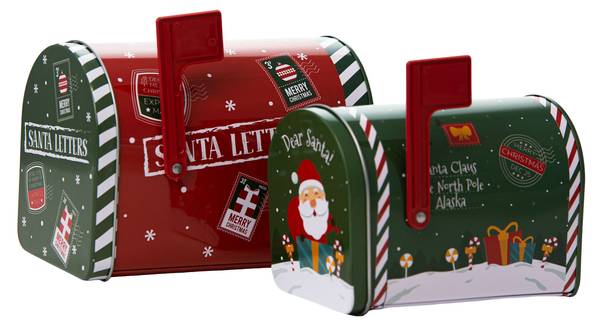 Keksdose Weihnachten Mailbox 2er Rot - Metall - 10 x 10 x 16 cm