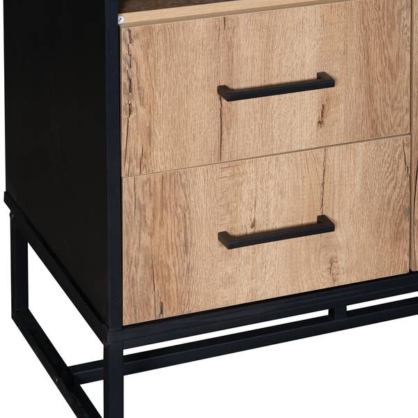 Hochschrank mit 2 Schubladen Coeus Ⅱ Schwarz - Braun - Eisen - 80 x 180 x 40 cm