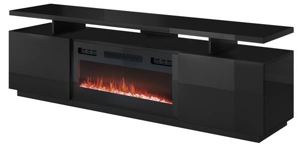 TV-Lowboard Eva mit Kamin Schwarz - Hochglanz Schwarz