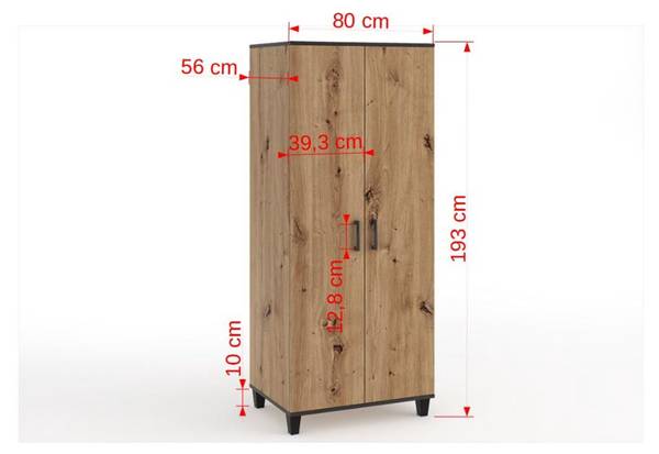 Kleiderschrank Pauline Braun - Holzwerkstoff - 80 x 193 x 56 cm