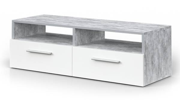 Meuble tv Diego 24538 Imitation béton - Blanc pur - Largeur : 95 cm