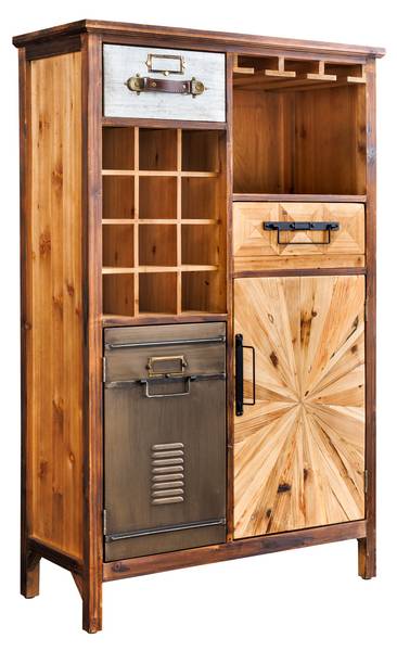 Barschrank ATELIER Braun - Grau - Holzwerkstoff - Metall - Massivholz - 75 x 120 x 32 cm