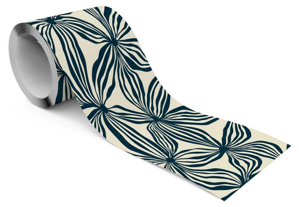 Behangrand ABSTRACTIE Bloemen Retro beige - zwart - blauw - vlies - 10 x 300 x 300 cm