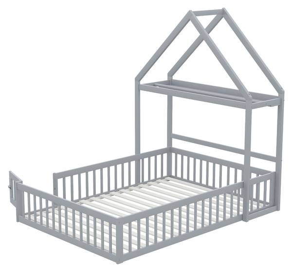 Kinderbett SafeHomey Ⅰ Grau - Holzwerkstoff - 154 x 198 x 205 cm