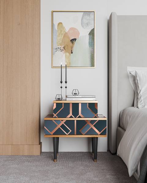 Nachttisch NS1 Walnuss Blau - Holzwerkstoff - 58 x 58 x 41 cm