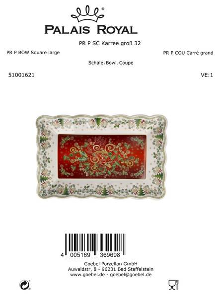 Schale Palais Royal - Karree Porzellan - 21 x 4 x 32 cm