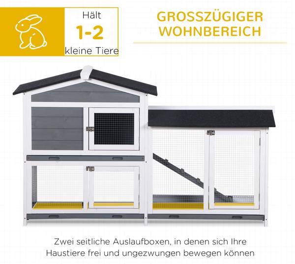 Kaninchenstall D51-131GY Grau - Massivholz - 53 x 94 x 158 cm