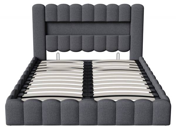 Bettgestell mit Stauraum LKMP01 Grau - Metall - Massivholz - 173 x 96 x 220 cm