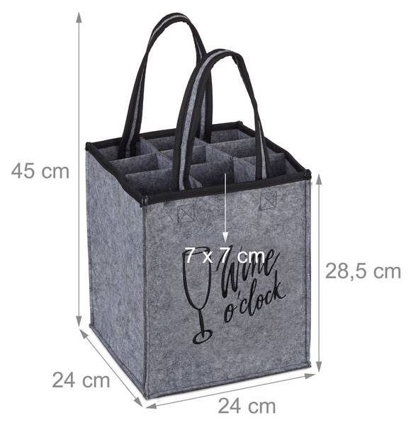 Filz Flaschentasche für 9 Weinflaschen Schwarz - Grau - Filz - 24 x 45 x 24 cm