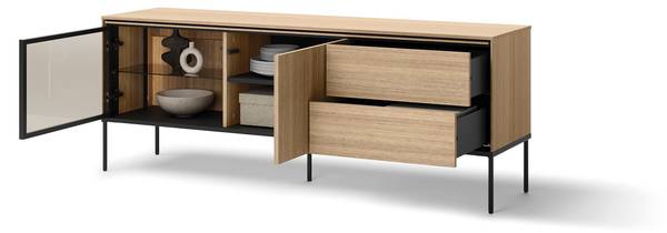 TV -Schrank VISSO Schwarz - Braun - Klarglas - 167 x 62 x 41 cm