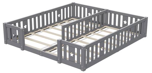 Bettrahmen HF089 Grau - Massivholz - 188 x 40 x 206 cm