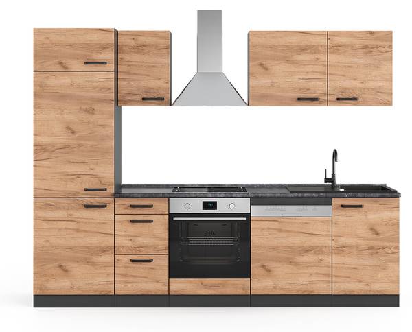 Complete keukeneenheid Optima 55574 bruin - grijs - plaatmateriaal op houtbasis - 270 x 82 x 58 cm