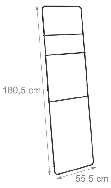 Handdoekladder metaal met 3 houders zwart - staal - 56 x 181 x 2 cm