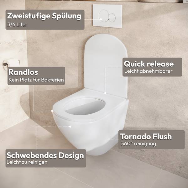 Wand WC mit Unterputzspülkasten Linea Weiß - Keramik - 37 x 37 x 49 cm