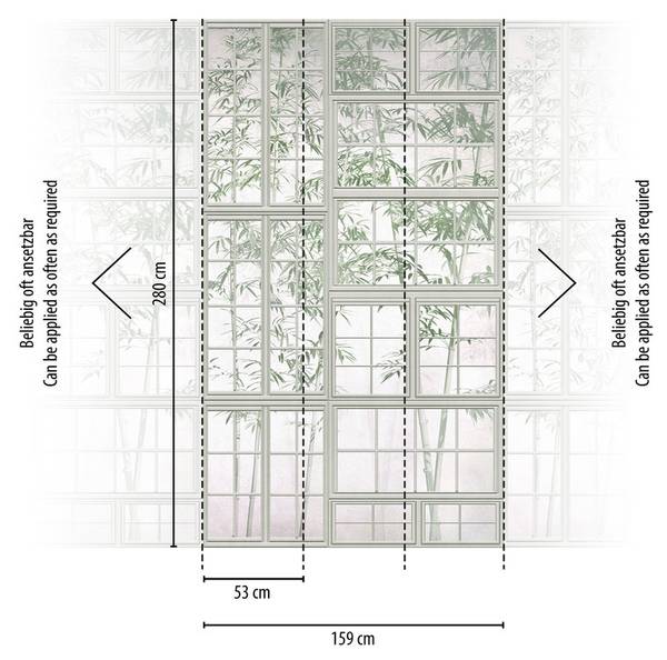 Fototapete Fensterfront Bambus Grau - Grün - Weiß - Fleece - 159 x 280 x 1 cm