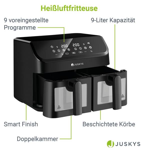 2-Zonen-Heißluftfritteuse HL9L Schwarz - Kunststoff - 39 x 30 x 41 cm