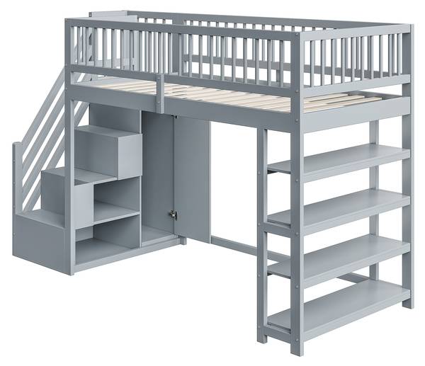 Hochbett K-928 Grau - Holzwerkstoff - 104 x 180 x 245 cm