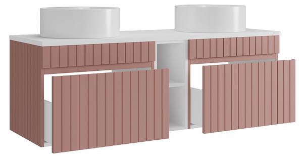 Doppelwaschtisch SATARA Pink - Weiß - Holz teilmassiv - 140 x 46 x 46 cm