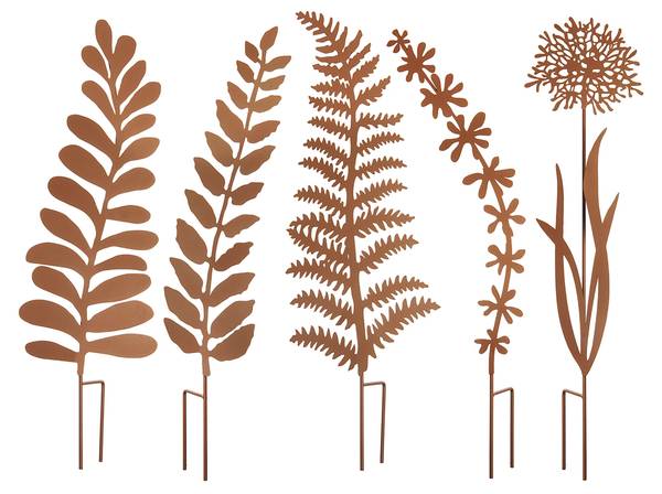 5tlg. Set Gartendekoration ROSTGRESS5 Braun - Metall - 1 x 65 x 22 cm
