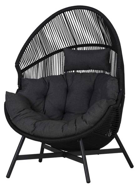Gartensessel Benny Schwarz - Rattan - 98 x 142 x 100 cm