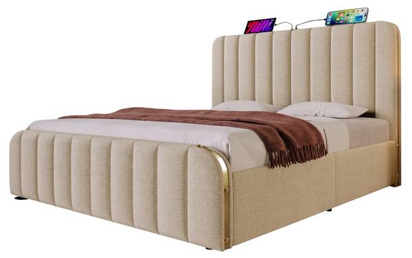 Lit rembourré Zoomusb Ⅱ Beige - Lin - 150 x 102 x 203 cm