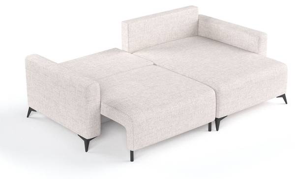 Ecksofa NUVIO mit Schlaffunktion Hellbeige - Armlehne beidseitig montierbar - Ecke davorstehend rechts - Ottomane davorstehend rechts