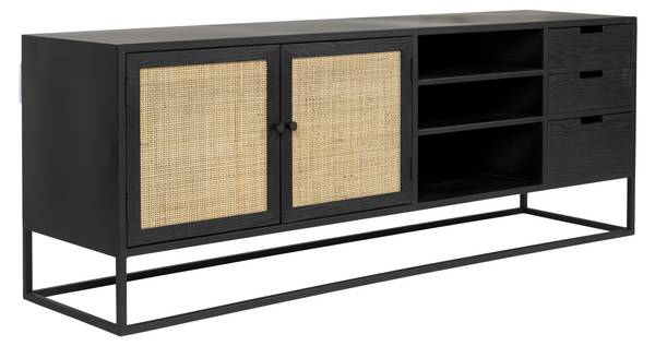 Beistelltisch LI Schwarz - Massivholz - 38 x 55 x 150 cm