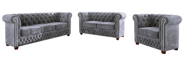 Chesterfield Ely Polstergarnitur 3+2+1 Grau