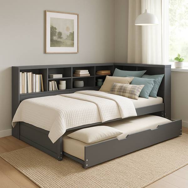 Bett Gircaet Grau - Holzwerkstoff - Textil - 116 x 93 x 223 cm