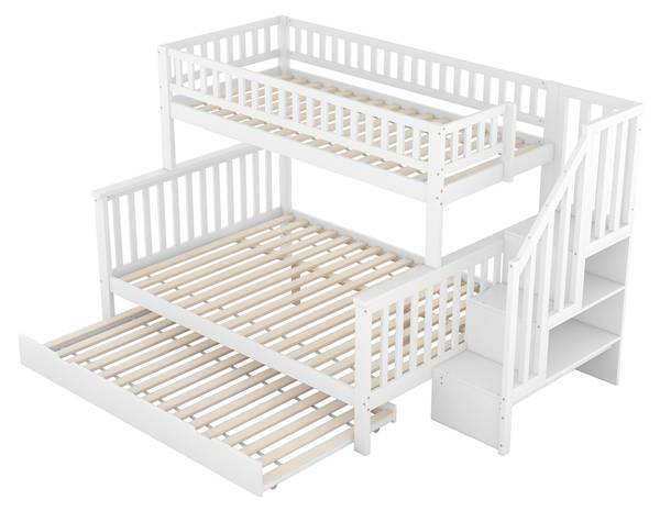 Lit superposé triple Vulcanus Ⅴ Blanc - Pin - Acier - 148 x 160 x 253 cm