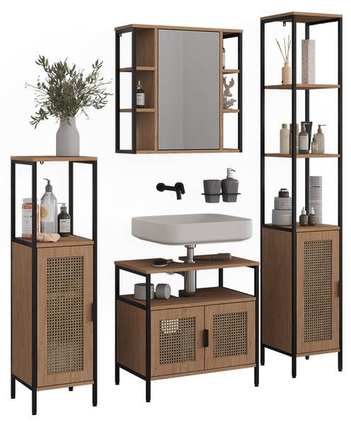 Badmöbel-Set Linara 63266 4er Set Braun - Holzwerkstoff - 60 x 59 x 35 cm