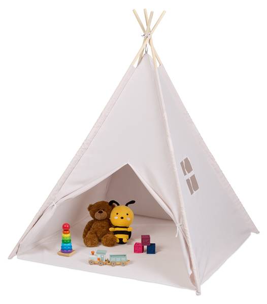 Tipi Spielzelt mit Bodenmatte Beige - Braun - Polyester - 125 x 158 x 125 cm