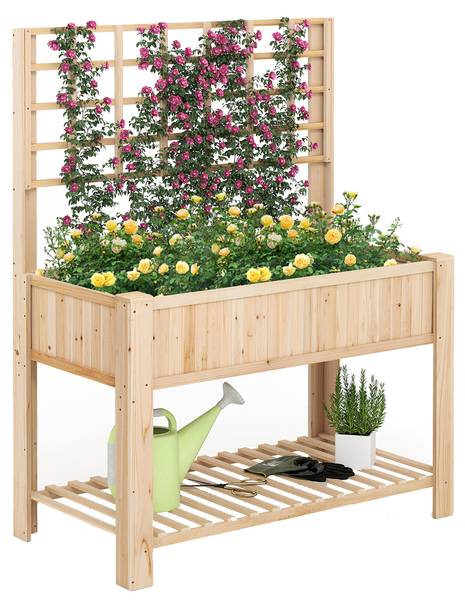 Hochbeet mit Spalier 95067842 Beige - Holzwerkstoff - 116 x 150 x 59 cm