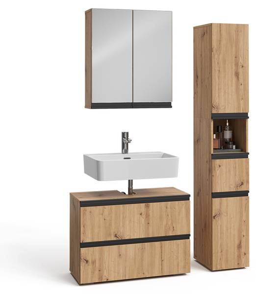 Badmöbel-Set Torren 59599 3er Set Braun - Holzwerkstoff - 80 x 58 x 35 cm