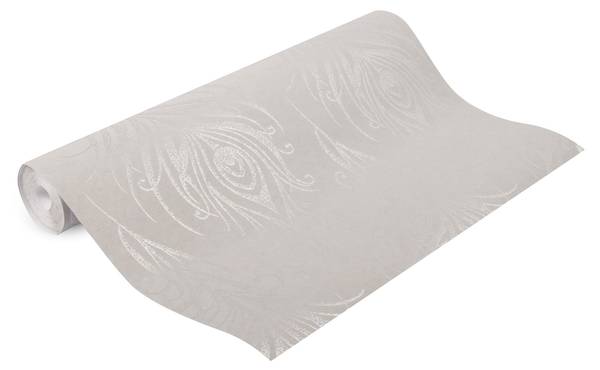 Vliestapete Pfau Grau - Fleece - 52 x 1000 x 2 cm