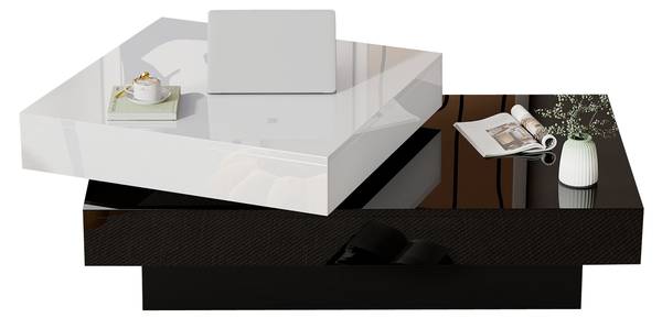 Drehbar Couchtisch Ourea Ⅱ Schwarz - Weiß - Holzwerkstoff - 60 x 36 x 103 cm